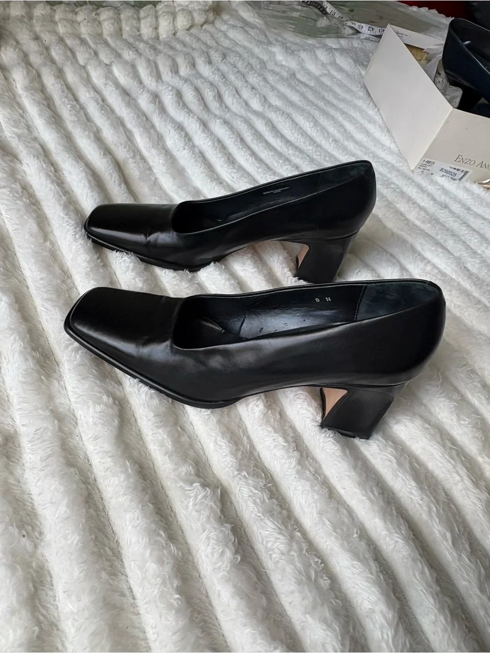 Nickels Womens Black Leather Square Toe Block Heel Pumps Size 8N Narrow